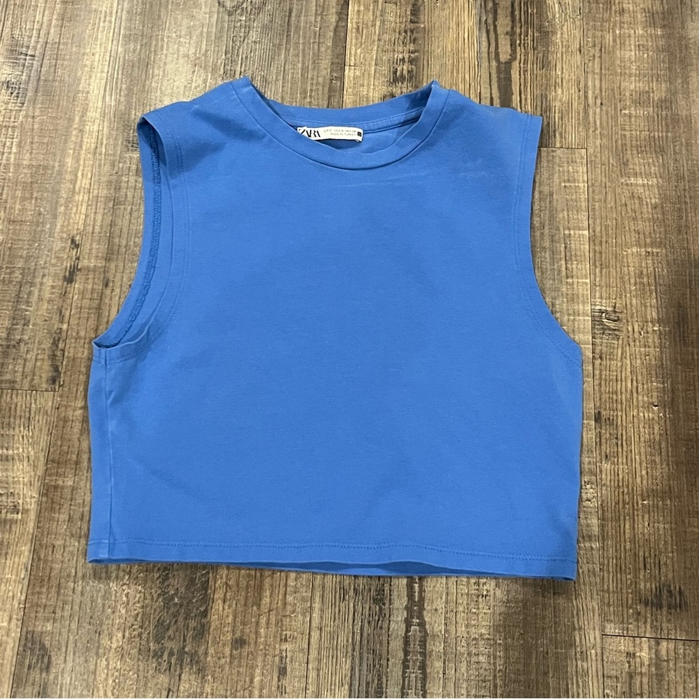 Zara Blue Sleeveless Crop Top - Small